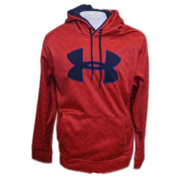 5/$55 Under Armour red/orange hoodie sweatshirt, blue/navy logo & hood lining L - Picture 1 of 5
